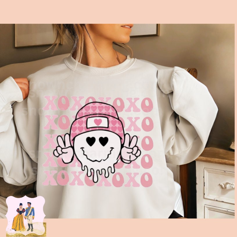 XOXO SMILEY Pink Transfer,Ready To Press, Ready To Ship,No Cracking,No Peeling,No Weeding!Just press!High Quality Dtf Transfer,Fast Shipping