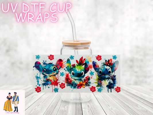 UV DTF Cup WRAPS-Watercolor Alien-No Weeding, No Cracking, Fast Shipping!! High Quality Uv Dtf Wrap Can be used as Sticker!! Ships Next Day