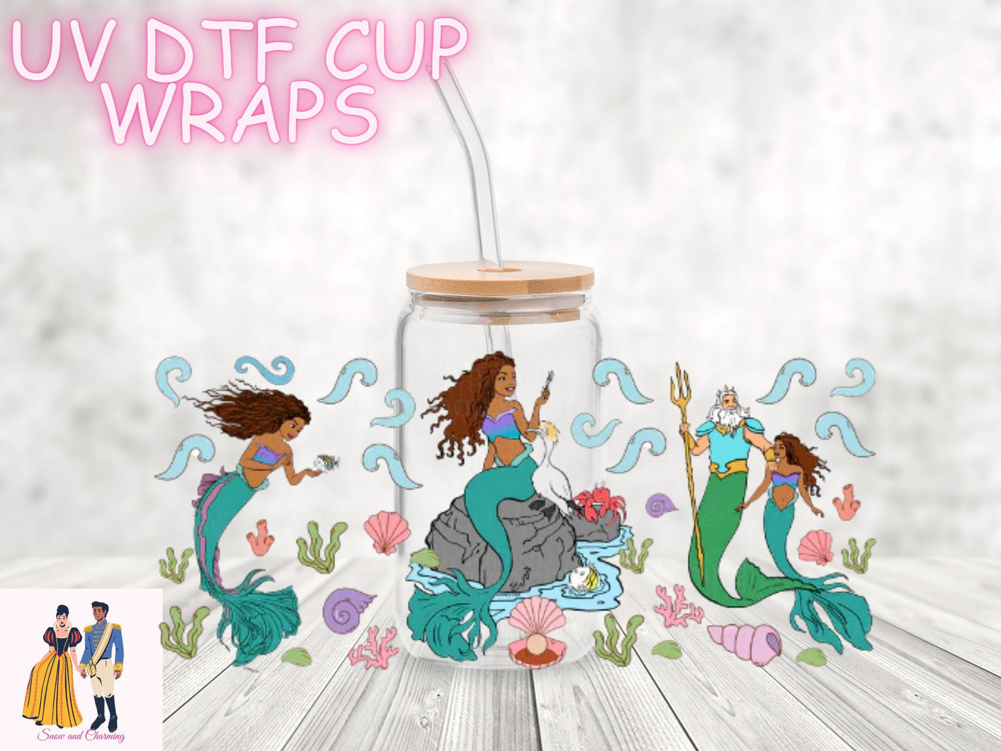 Uv DTF Cup Wraps-Live Action MERMAID Wrap-No Weeding, No Cracking, Fast Shipping. Wrap Can be used as PERMANENT Stickers! Ships Next Day!