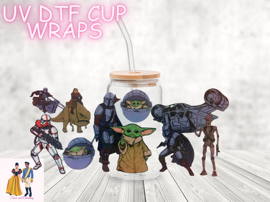 UV DTF Cup Wraps-Star Characters- Wrap-No Weeding, No Cracking, Fast Shipping! High Quality Uv Wrap Can be used as Stickers! Ships Next Day!