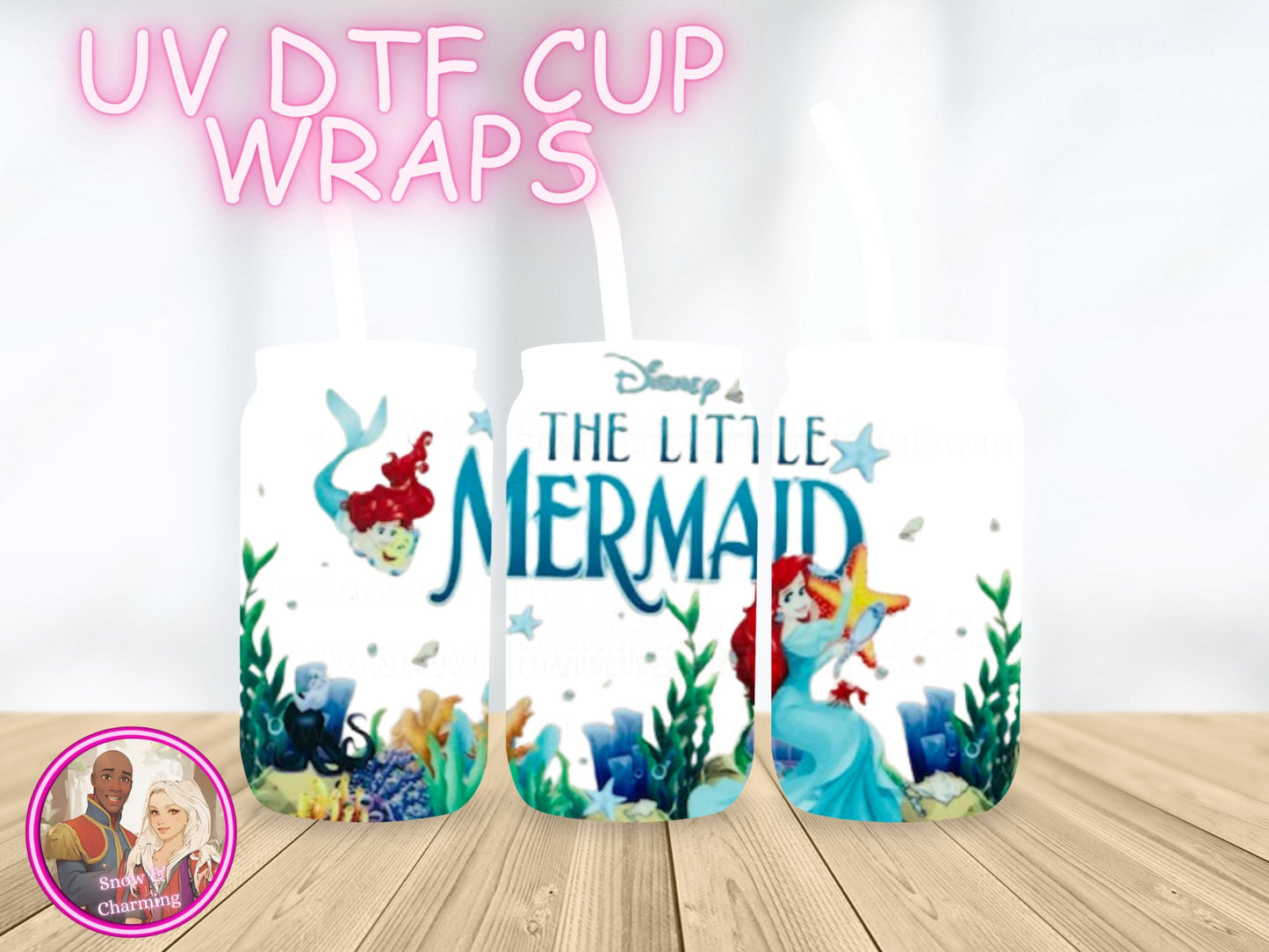 Mermaid UV Dtf Cup WRAPs, No Weeding, No Fussy Vinyl! Next Day Shipping, Uv Dtf On 16 Oz Libbey Glass,Ready To Ship