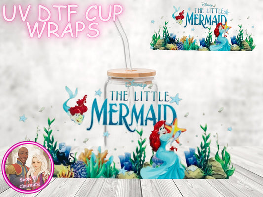 Mermaid UV Dtf Cup WRAPs, No Weeding, No Fussy Vinyl! Next Day Shipping, Uv Dtf On 16 Oz Libbey Glass,Ready To Ship