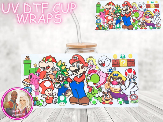 Character UV Dtf Cup WRAPs, No Weeding, No Fussy Vinyl! Next Day Shipping, Uv Dtf On 16 Oz Libbey Glass,Ready To Ship , Gift Wrap Available