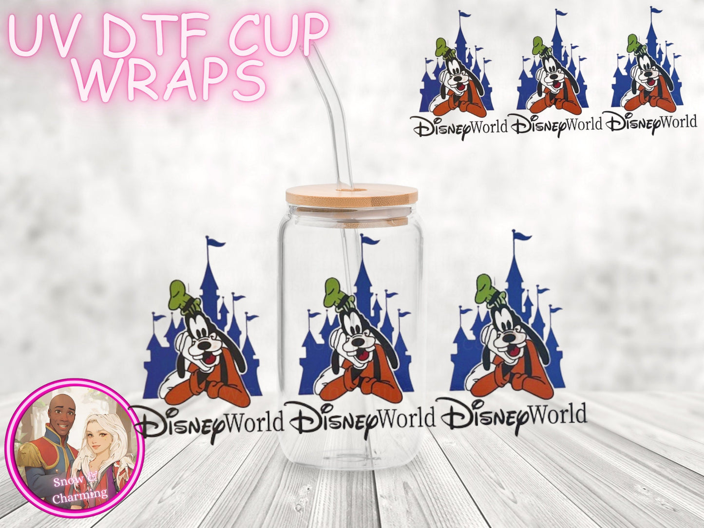 Theme Park Character UV Dtf Cup WRAPs, No Weeding, No Fussy Vinyl! Next Day Shipping, Uv Dtf On 16 Oz Libbey Glass, Ready To Ship