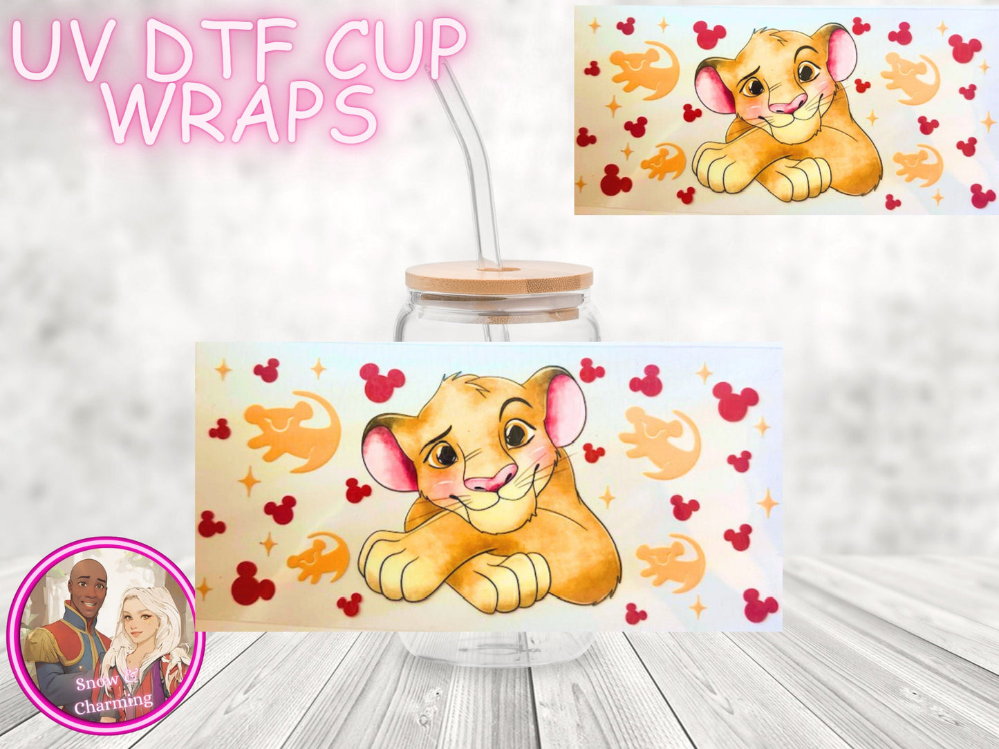 Cartoon Character , Theme Park, UV Dtf Cup WRAPs, No Weeding, No Fussy Vinyl! Next Day Shipping, UV Dtf On 16 Oz Libbey Glass, Ready To Ship