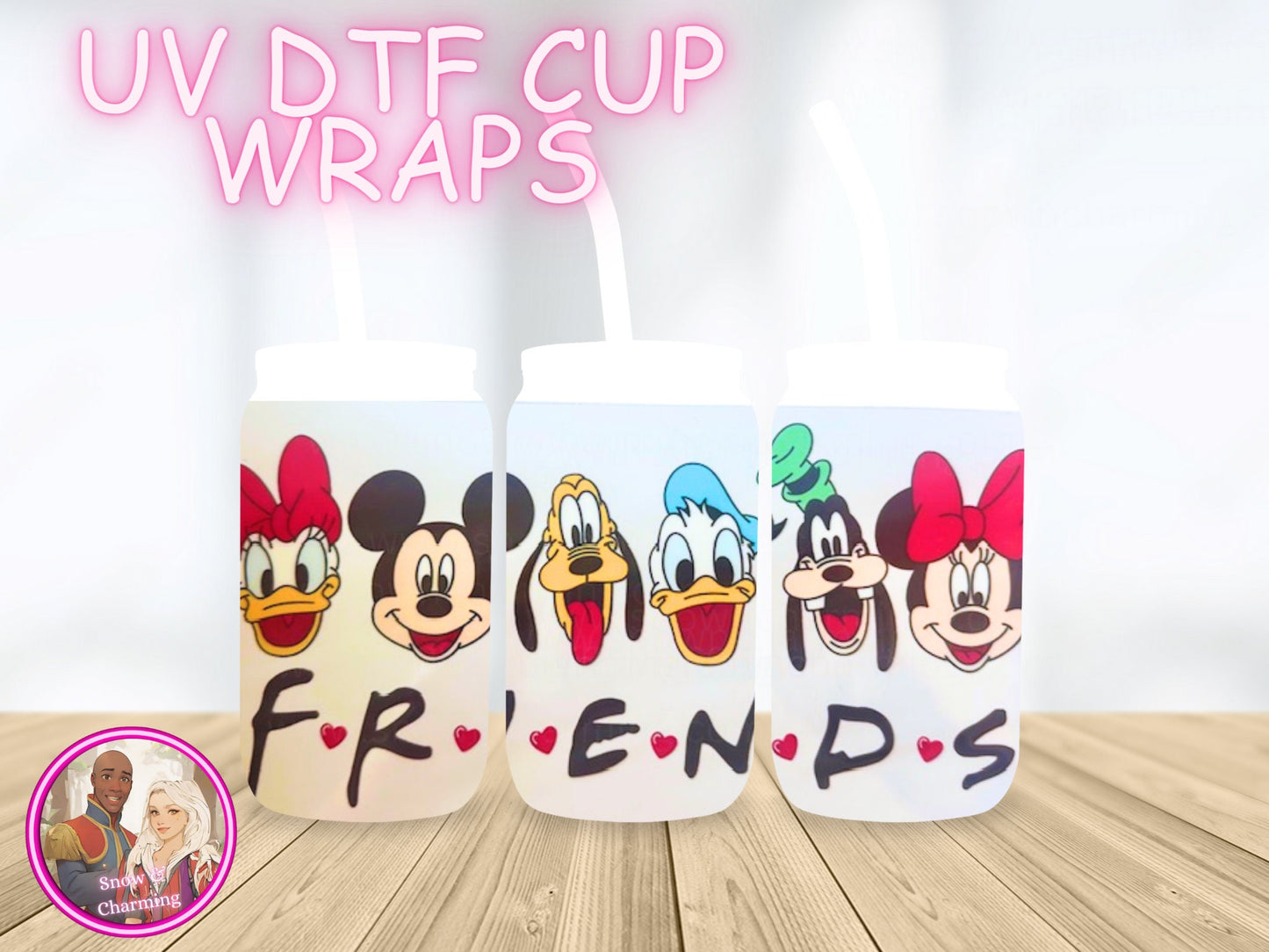 Theme Park Characters UV Dtf Cup WRAPs, No Weeding, No Fussy Vinyl! Next Day Shipping, UV Dtf On 16 Oz Libbey Glass, Ready To Ship
