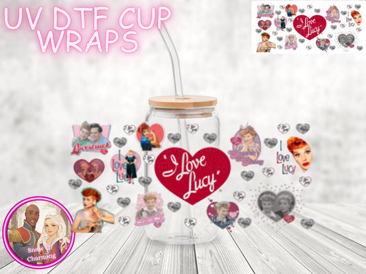 LUCY!! UV Dtf Cup WRAPs, No Weeding, No Fussy Vinyl! Next Day Shipping, Uv Dtf On 16 Oz Libbey Glass,Ready To Ship , Gift Wrap Available