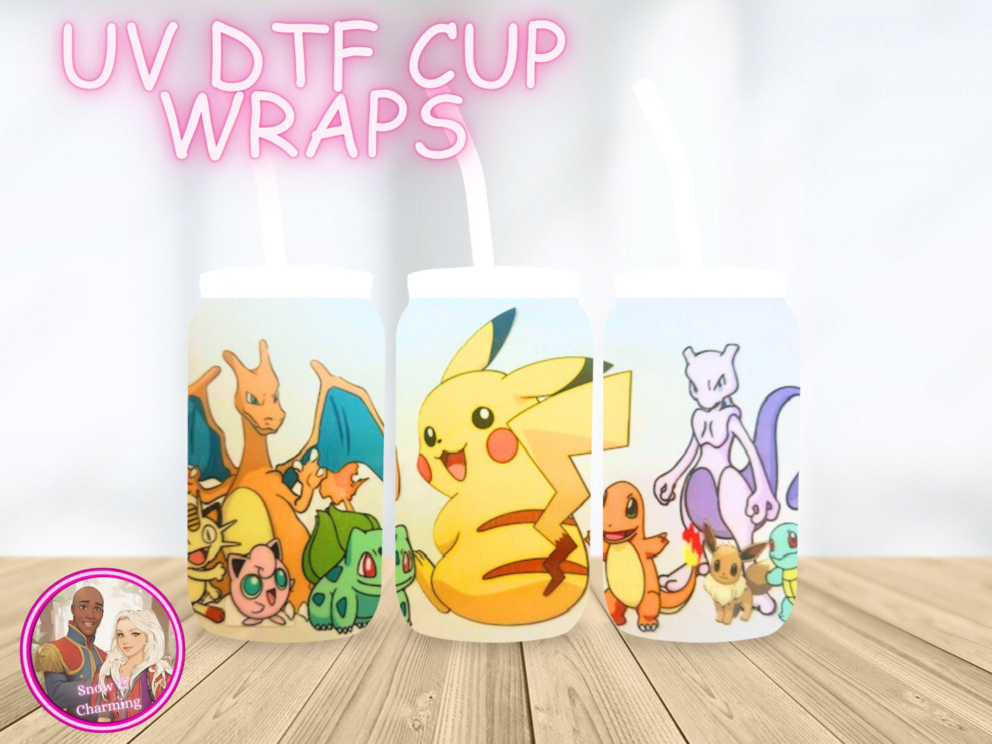 CARTOON CHARACTER UV Cup WRAPs, No Weeding, No Fussy Vinyl! Next Day Shipping, Uv Dtf On 16 Oz Libbey Glass, Ready To Ship