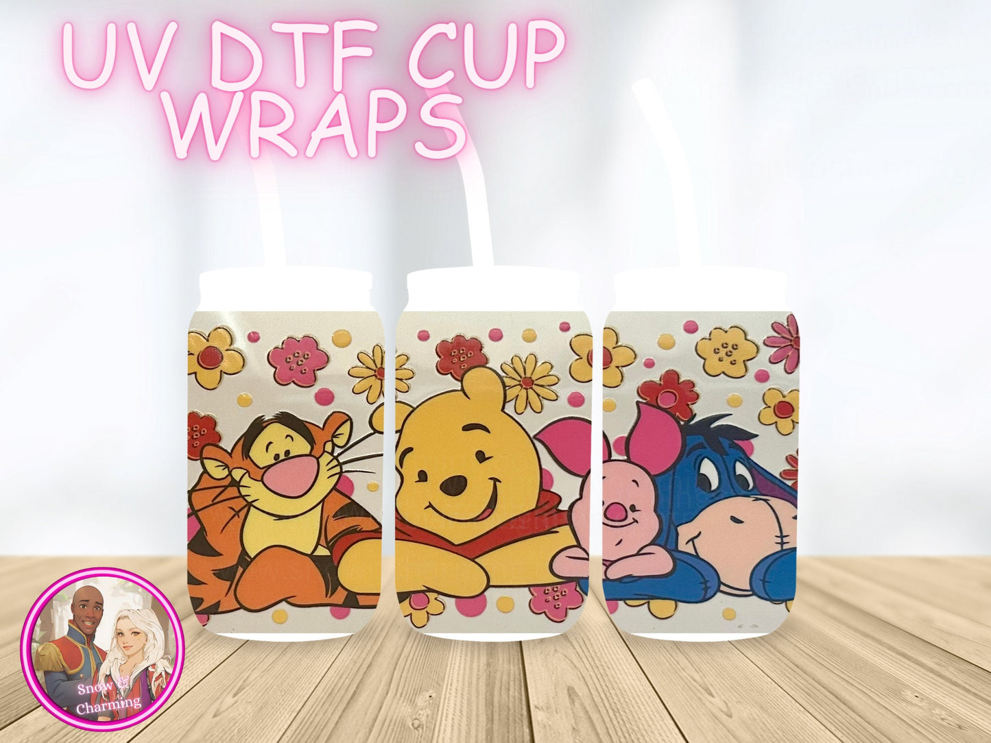 Characters UV Dtf Cup WRAPs, No Weeding, No Fussy Vinyl! Next Day Shipping, Uv Dtf On 16 Oz Libbey Glass,Ready To Ship , Gift Wrap Available
