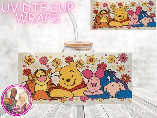 Characters UV Dtf Cup WRAPs, No Weeding, No Fussy Vinyl! Next Day Shipping, Uv Dtf On 16 Oz Libbey Glass,Ready To Ship , Gift Wrap Available