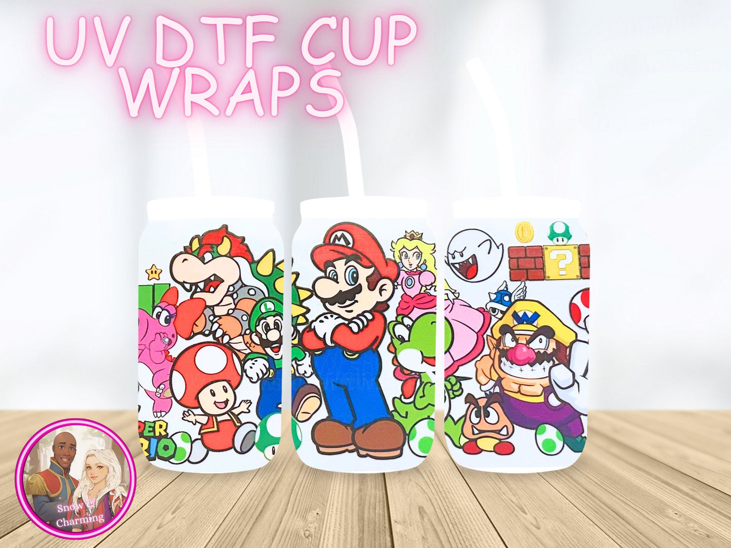 Character UV Dtf Cup WRAPs, No Weeding, No Fussy Vinyl! Next Day Shipping, Uv Dtf On 16 Oz Libbey Glass,Ready To Ship , Gift Wrap Available
