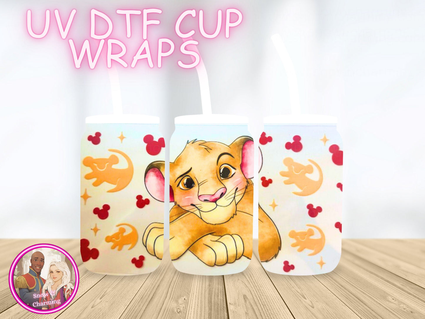 Cartoon Character , Theme Park, UV Dtf Cup WRAPs, No Weeding, No Fussy Vinyl! Next Day Shipping, UV Dtf On 16 Oz Libbey Glass, Ready To Ship