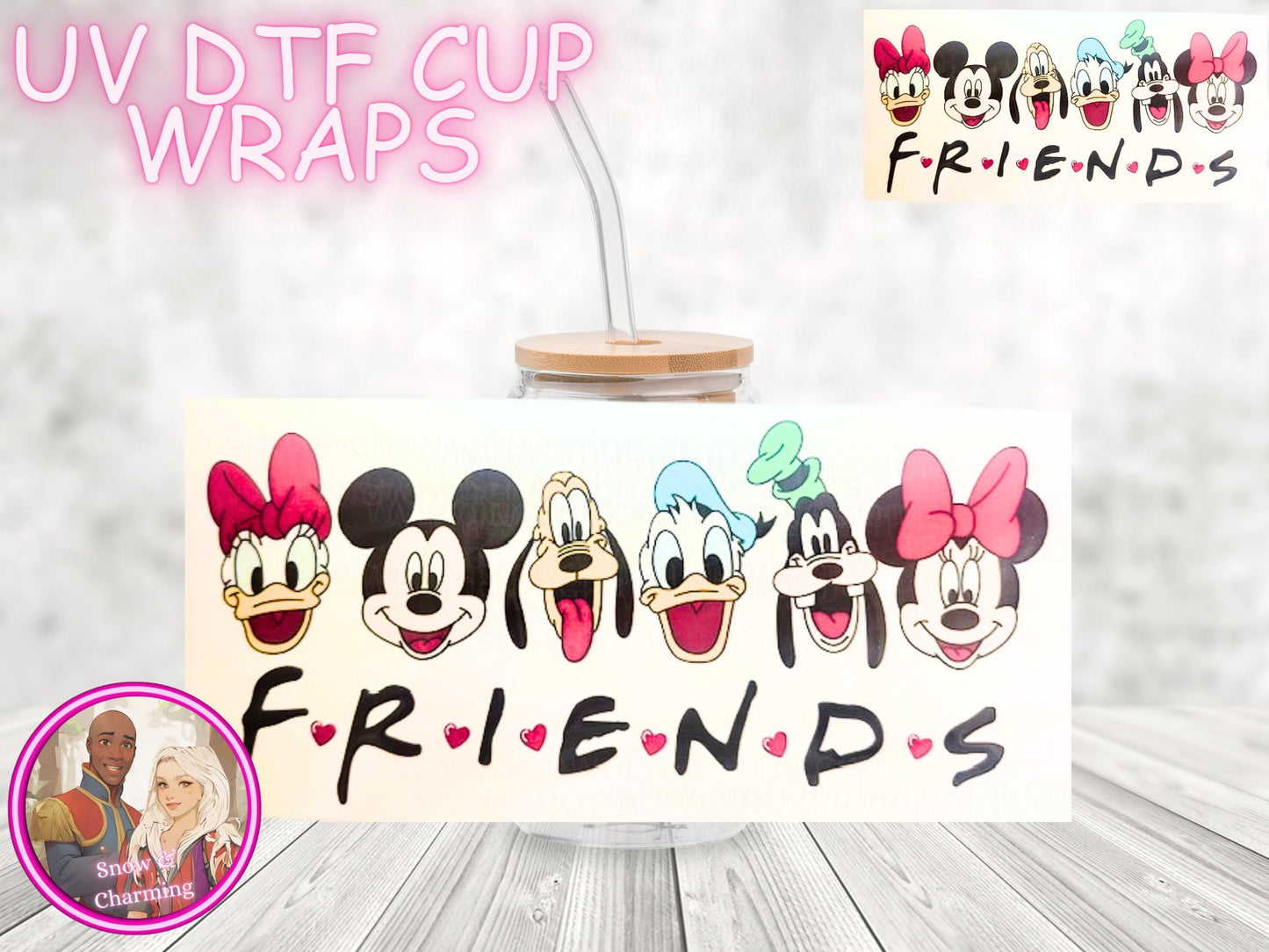 Theme Park Characters UV Dtf Cup WRAPs, No Weeding, No Fussy Vinyl! Next Day Shipping, UV Dtf On 16 Oz Libbey Glass, Ready To Ship