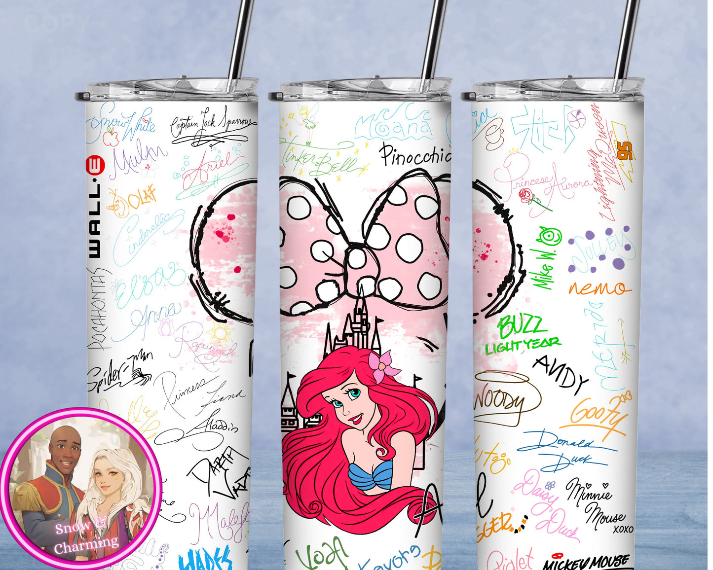 MERMAID AUTOGRAPH BOOK Tumbler!!  20oz or 30oz Tumbler Gift For Theme Park Lover| Your Favorite Characters and Villains!! Fast Shipping