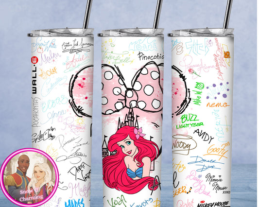 MERMAID AUTOGRAPH BOOK Tumbler!!  20oz or 30oz Tumbler Gift For Theme Park Lover| Your Favorite Characters and Villains!! Fast Shipping