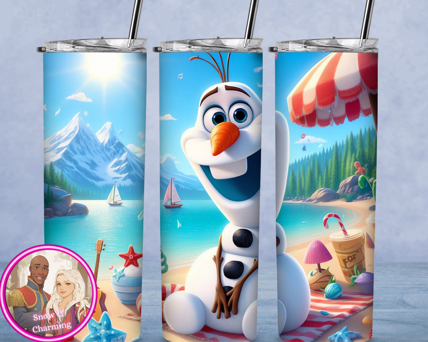 SUMMERTIME SNOWMAN Tumbler!!  20oz or 30oz Tumbler Gift For Theme Park Lover| All Your Favorite Characters and Villains!! Fast Shipping