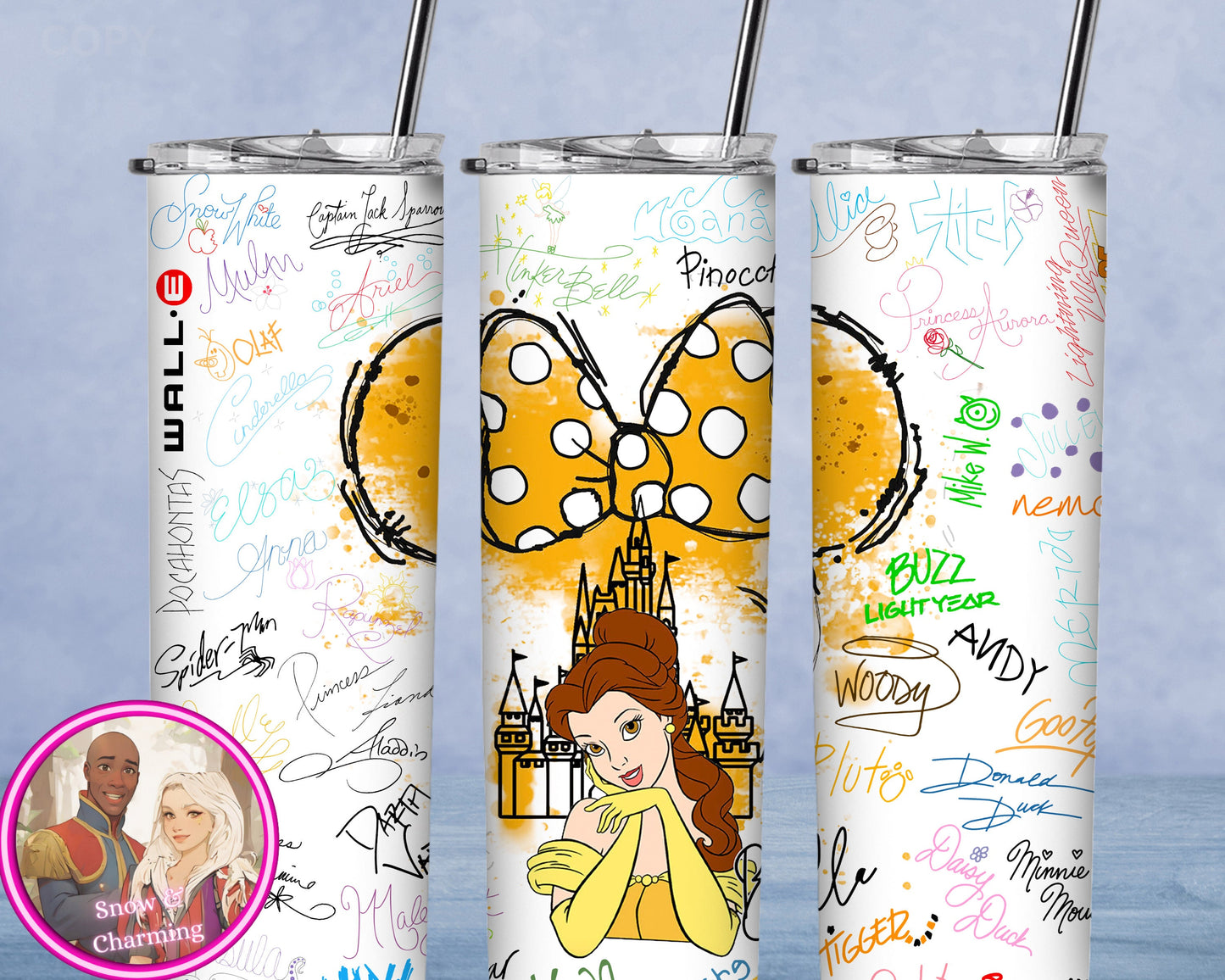 AUTOGRAPH PRINCESS Tumbler!!  20oz or 30oz Tumbler Gift For Theme Park Lover| Your Favorite Characters and Villains!! Fast Shipping