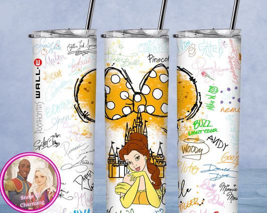 AUTOGRAPH PRINCESS Tumbler!!  20oz or 30oz Tumbler Gift For Theme Park Lover| Your Favorite Characters and Villains!! Fast Shipping