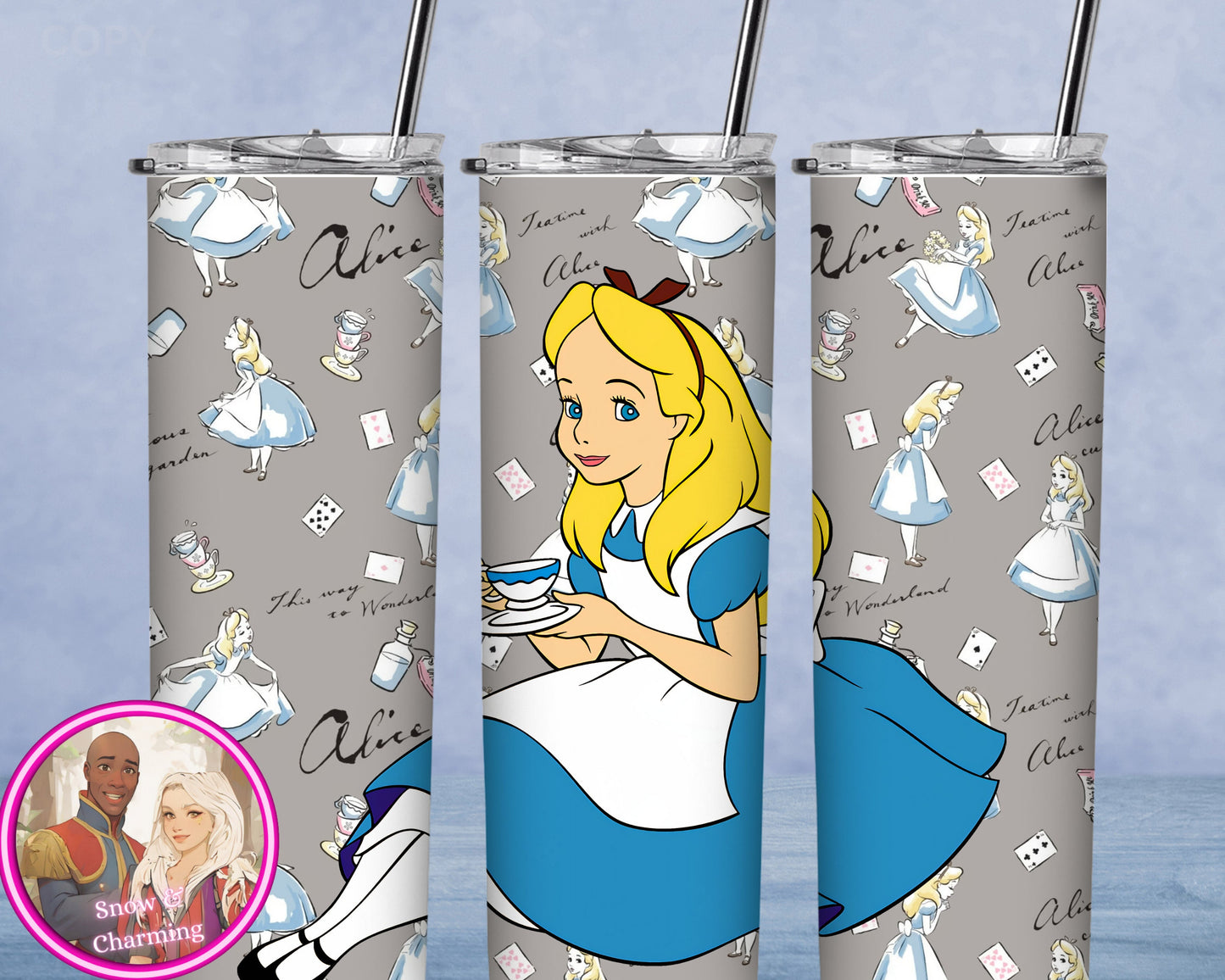 TEA TIME With ALICE Tumbler!!  20oz or 30oz Tumbler Gift For Theme Park Lover| Your Favorite Characters and Villains!! Fast Shipping