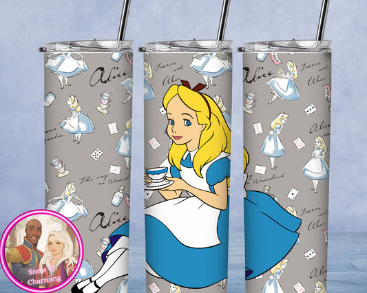 TEA TIME With ALICE Tumbler!!  20oz or 30oz Tumbler Gift For Theme Park Lover| Your Favorite Characters and Villains!! Fast Shipping