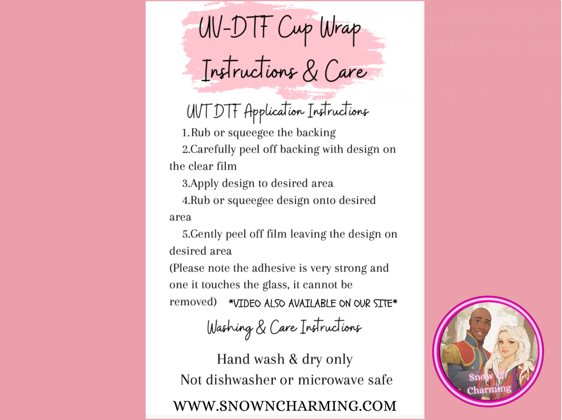 UV DTF WRAPS-Princess Cartoon Favorites, Villains, Anime, Gamer, -No Weeding, No Cracking, No Heat Required! Made and Ready To Ship Today!